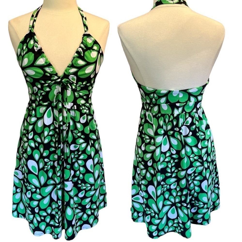 The North Face Mod Green Water Drop Print Halter Dress Size Large​​​​​​